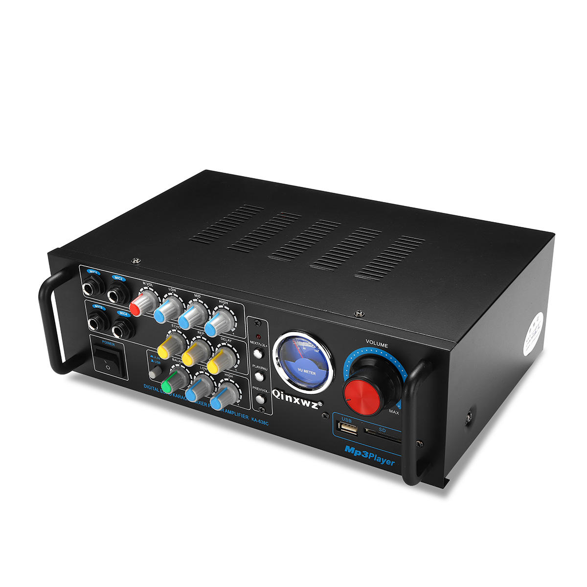 

Qinxwz KA-638C 2CH 80W UV Meter Amplifier Karaoke Mixer Support Memory Card USB Microphone