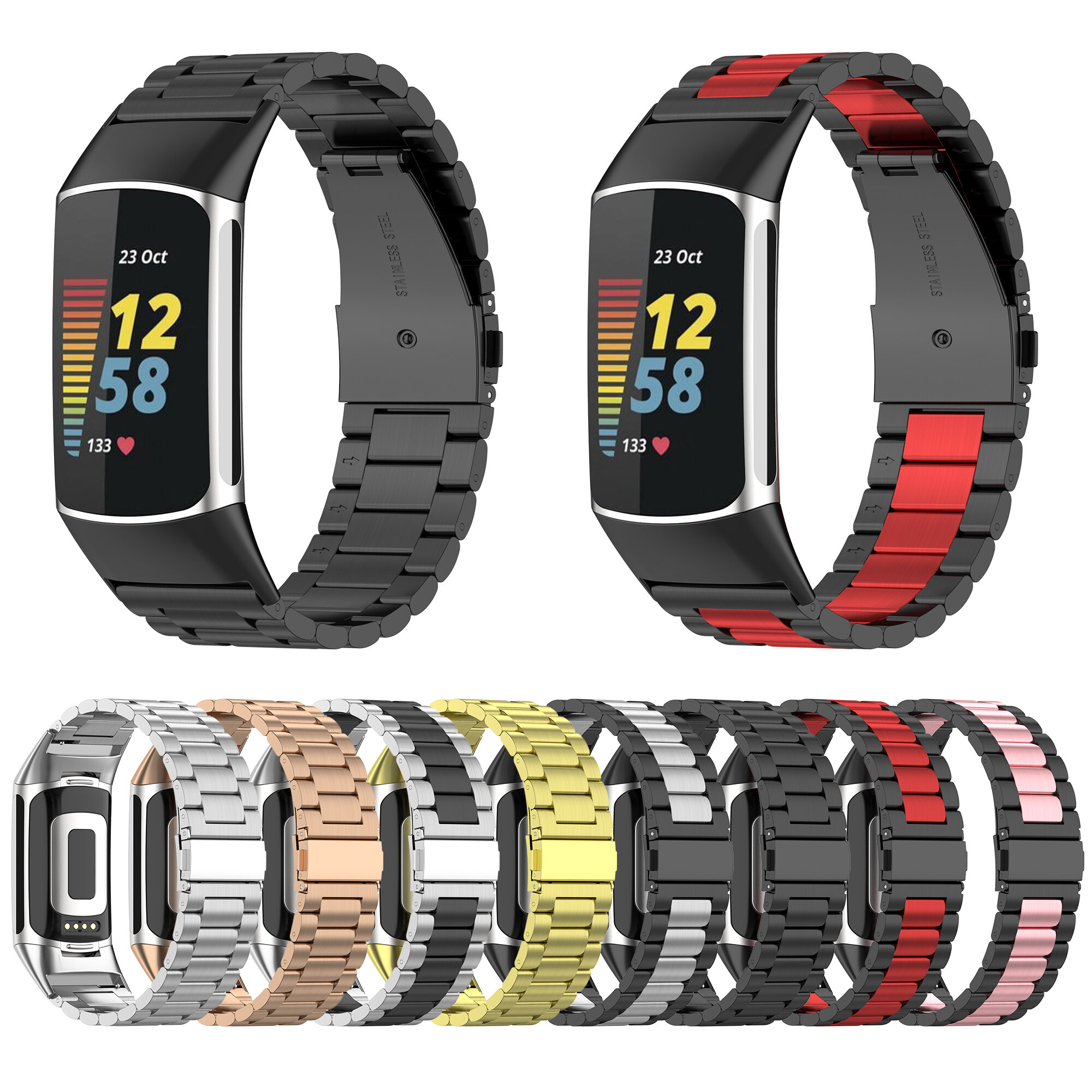 Bakeey luxe zakelijke roestvrijstalen horlogeband vervanging voor Fitbit Charge 5 "