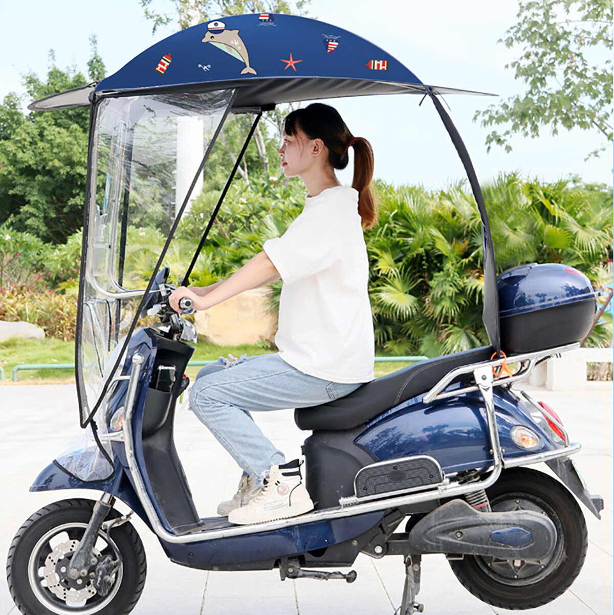 Motorbike Scooter Sun Shade Rain Cover Electric Vehicle Umbrella Mobility Raincoat Poncho Dust Proof