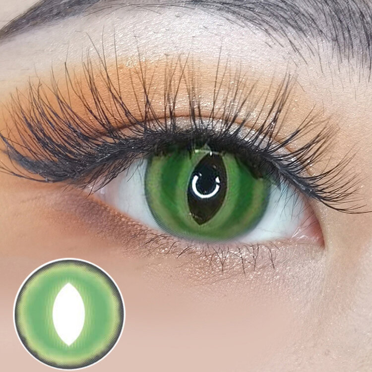 

Mislens 2 Pcs Crazy Lense British Shorthair Green Non-prescription Yearly Colored Contact Lenses Eye Beauty