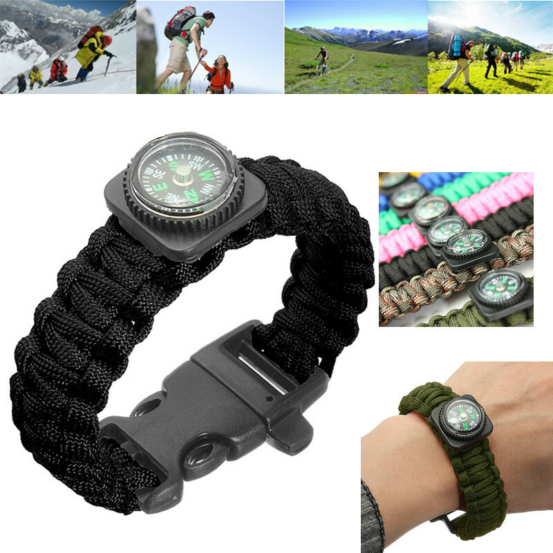 Survival Paracord Bransoletka Whistle Luminous Military Watch Wrist