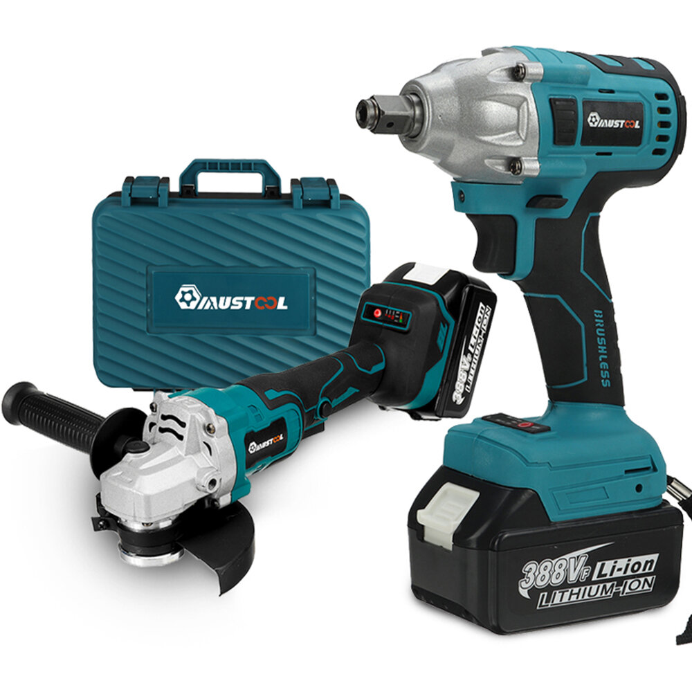 18V Power Tool Combo Kit 800N.m 6200rpm Electric Wrench and 125mm Cordless Angle Grinder with/withou
