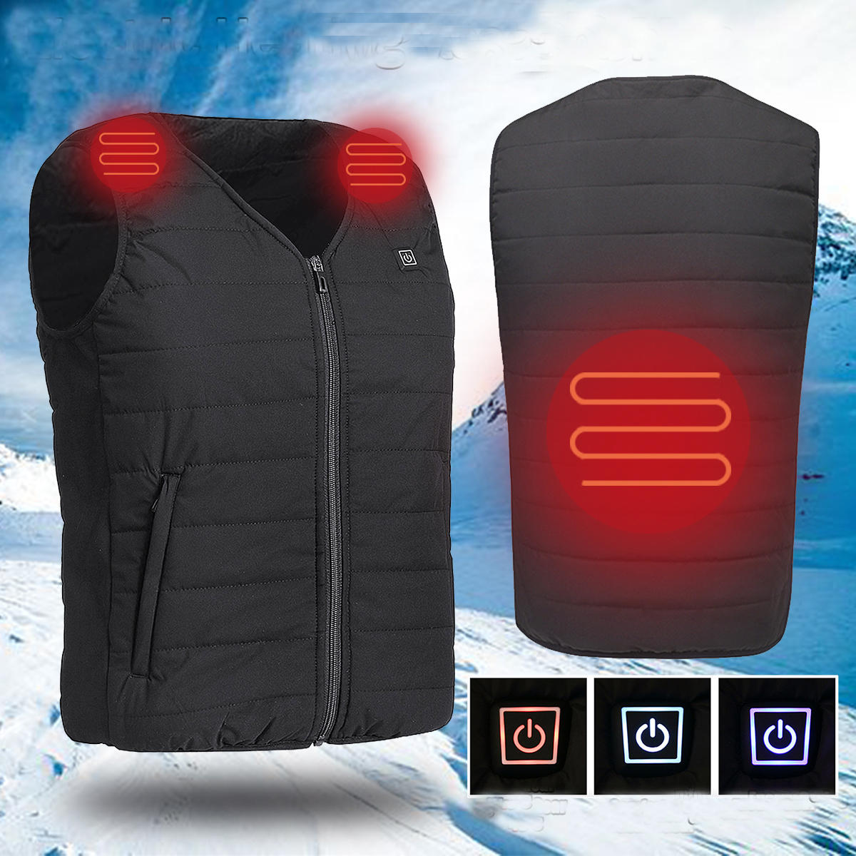 Férfi USB elektromos fűtőmellény kabát kültéri sportok vízálló téli meleg ruhák fűtött párnás kabát