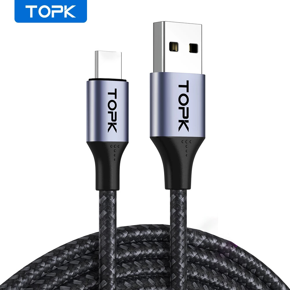 TOPK USB naar USB-C Kabel 3A Snel Opladen Datatransmissie Snoer Lijn 1 m lang Voor Samsung Galaxy No