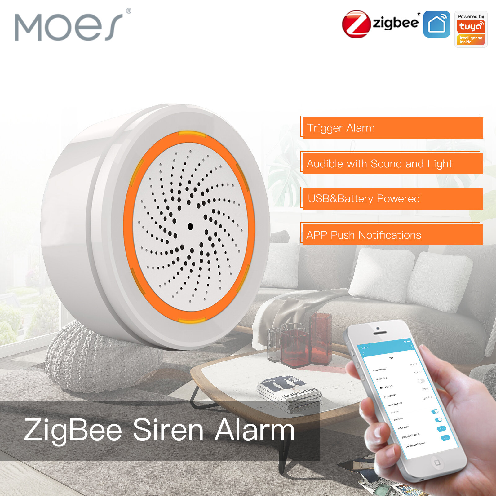 

ZB/WIFI 3 In 1 Wifi Siren Alarm Linkage 90dB Sound Light Sensor Smart Home Tuya Smart Life APP Alarm Siren For Alexa Goo