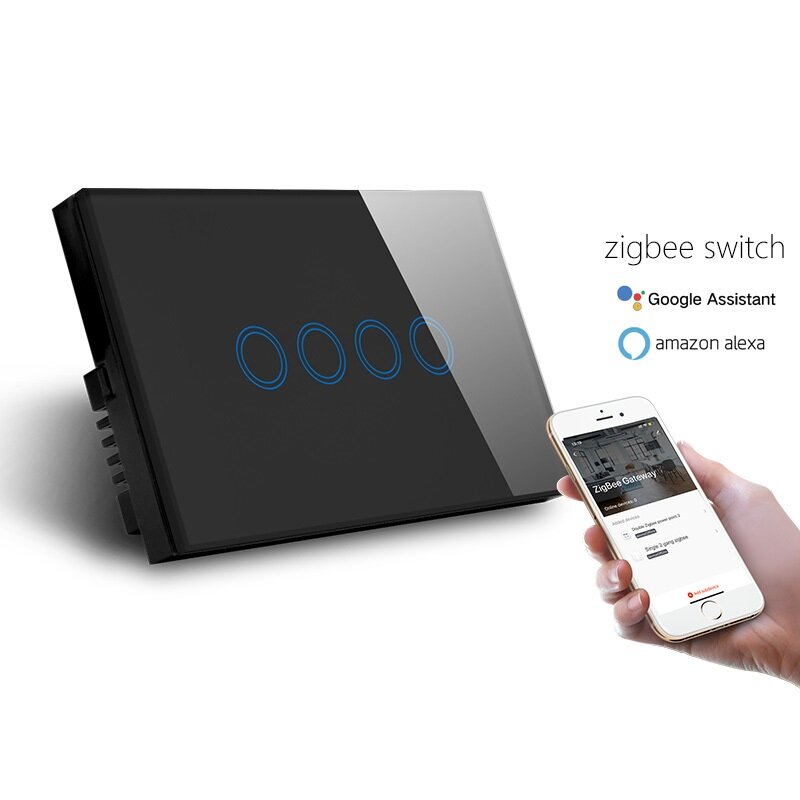 MAKEGOOD 1/2/3/4Gang Crystal Touch Screen Glass Panel ZB Wall Switch Compatible with Alexa and Google Home