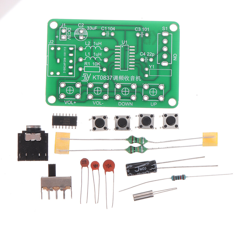 

5Pcs SSY Components + PCB Board + 2 Battery Boxes KT0837 FM Radio Kit Electronic DIY Production Kit Training Welding Par