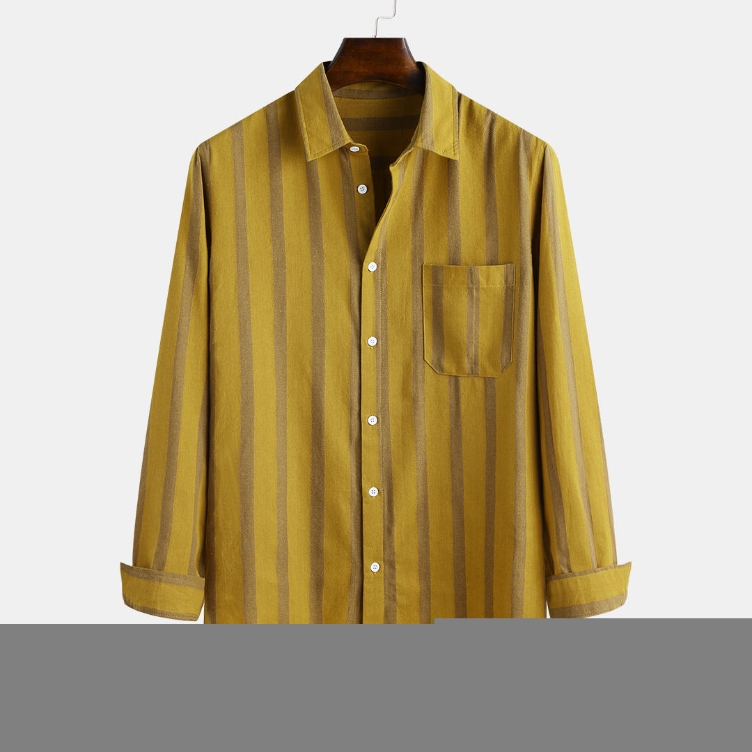 mens 100% cotton practical pocket stripe long sleeve shirts at Banggood