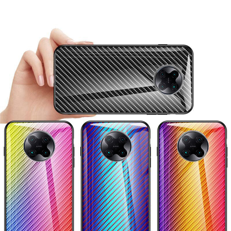 Bakeey for Xiaomi Poco F2 Pro / Xiaomi Redmi K30 Pro Case Carbon Fiber Pattern Gradient Color Tempered Glass Shockproof