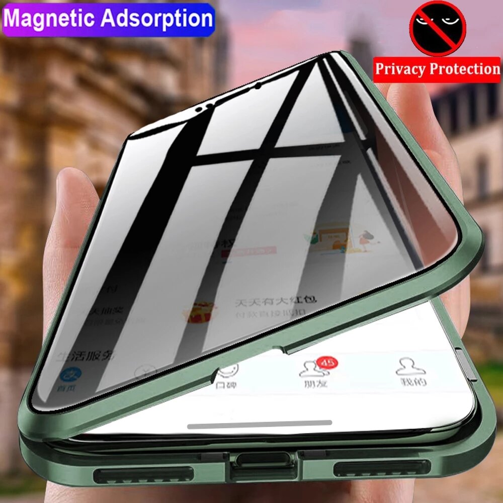 

Bakeey for iPhone 12 Pro / 12 Case 360º Magnetic Flip Anti-Peeping Touch Screen Double-Sided 9H Tempered Glass + Metal F