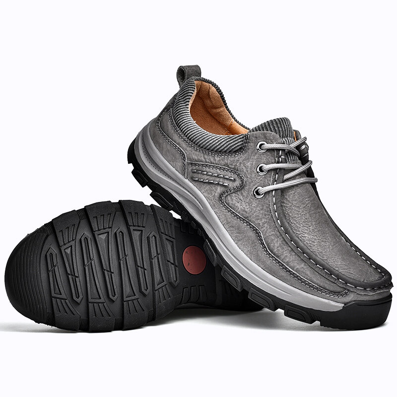 Men Cowhide Leather Breathable Soft Sole Non Slip Outdoor Casual Sports Shoes