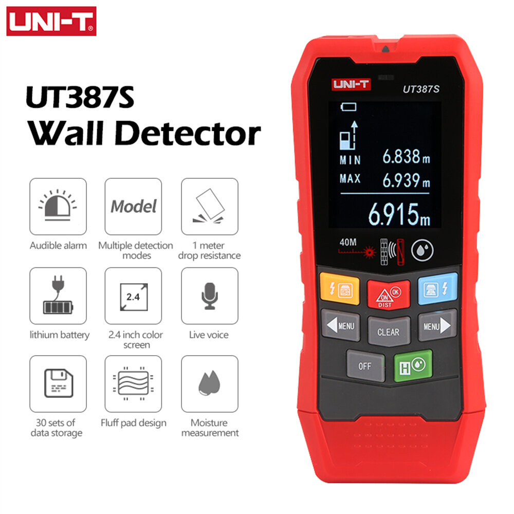 

UNI-T Wall Scanner UT387E UT387S UT387LM 4 In 1 Metal Detector Wood Stud Finder AC Voltage Live Cable Wires Depth Tracke