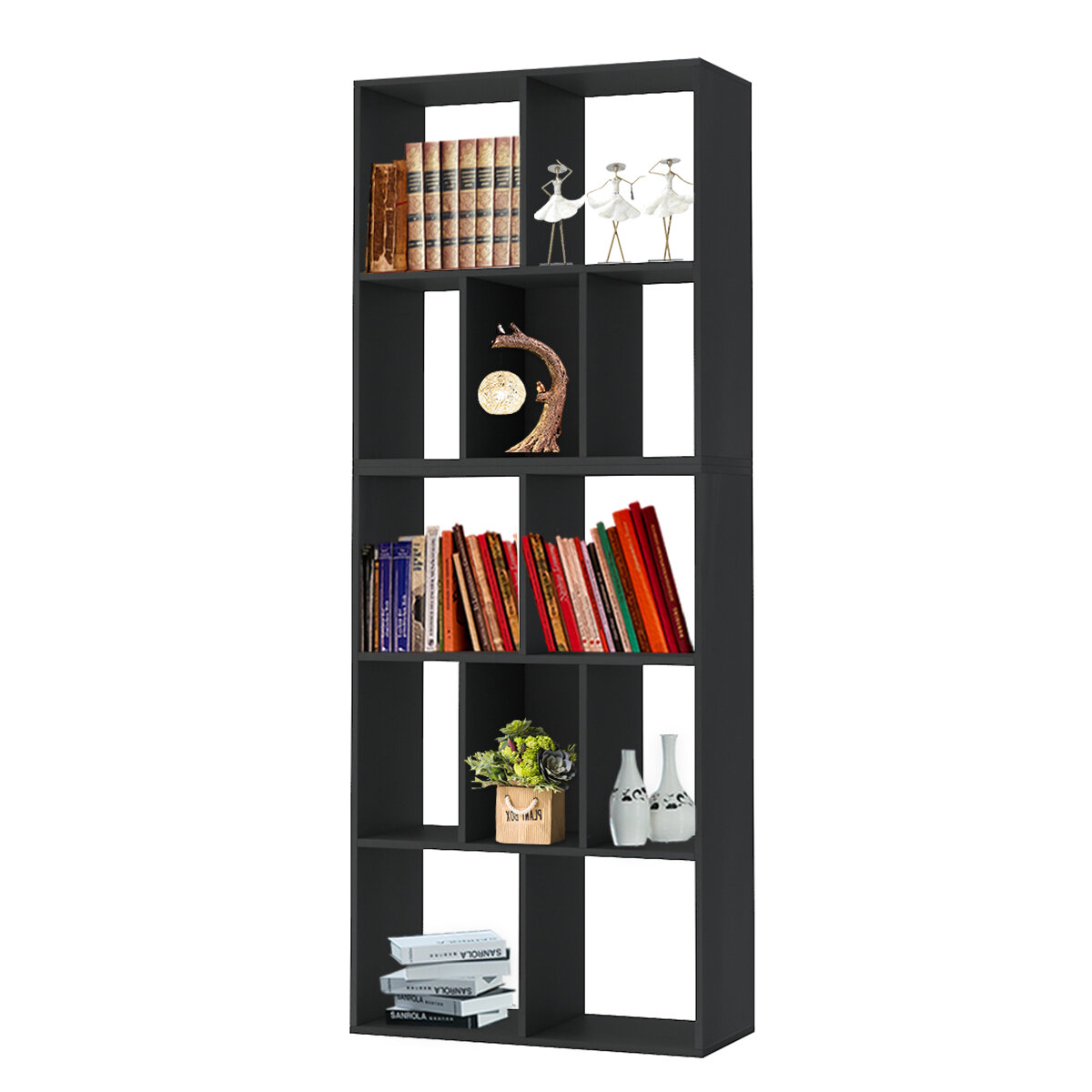 Hoffree 1PCS Black/White/Walnut/Old Oak/Dark Red Cherry Five-layer Simple Bookcase