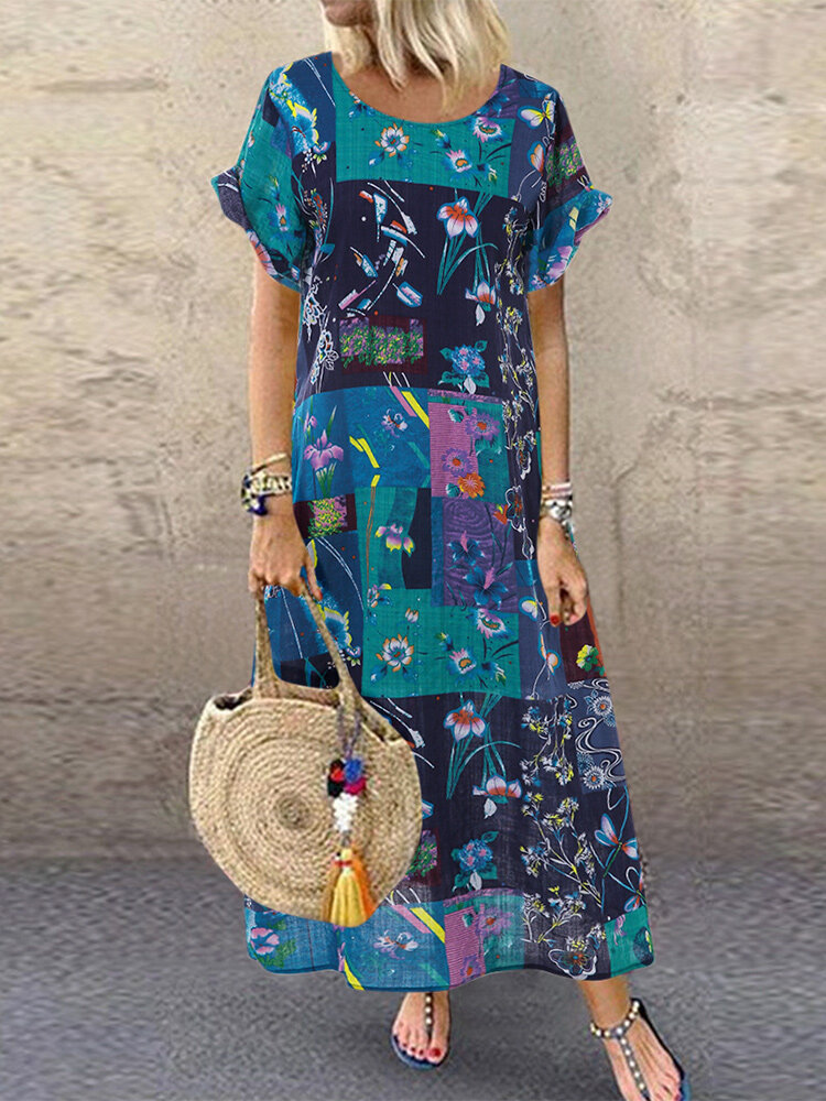 Bohemian print short sleeve summer plus size dress Sale - Banggood.com