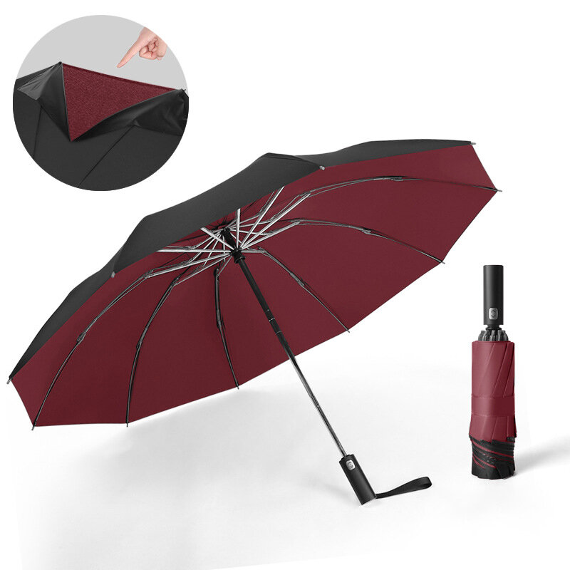 

Двухслойный полностью автоматический зонт с 10 костями, ветрозащитный виниловый деловой трехслойный зонт, складывающийся