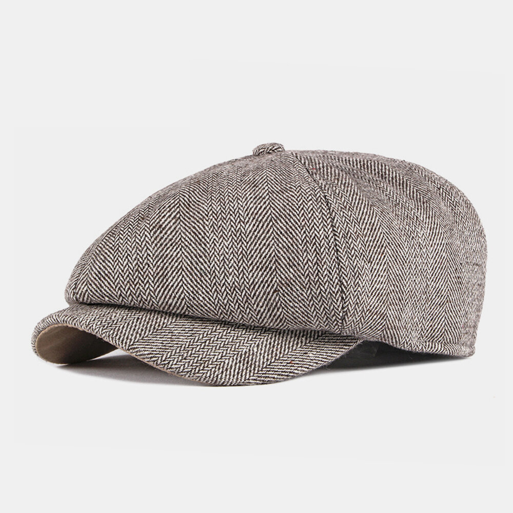 

Men Cotton British Style Street Trend Stripe Pattern Outdoot Retro Forward Hat Beret Hat Octagonal Hat
