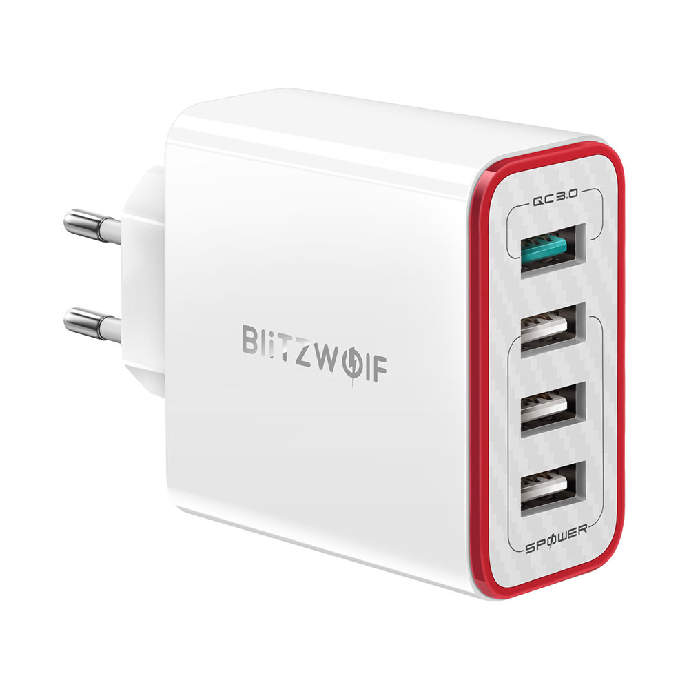BlitzWolf BW PL5 35W 2.4A 4 Ports USB Charger QC3.0 Fast Charging EU Plug Adapter with Spower for iPhone X XR XS HUAWEI P40 Mate 30 Pro Xiaomi MI10 S10 5G+