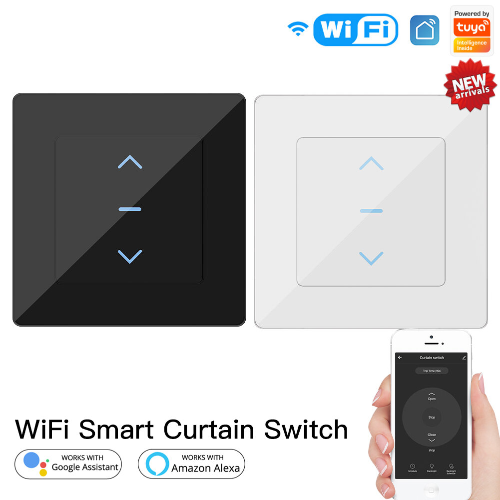 WiFi Smart Curtain Switch Touch Design voor gemotoriseerde gordijnen en rolgordijnen werken met Tuya