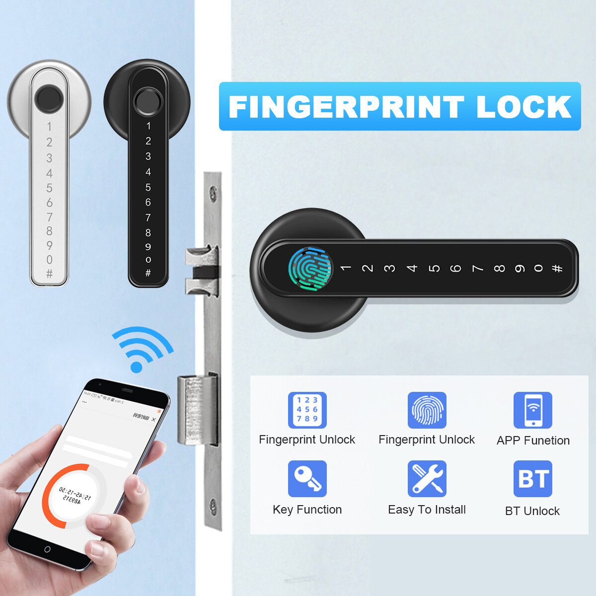Στα 50.07 € από αποθήκη Κίνας | Fingerprint Door Lock Digital Password Smart Entry Bluetooth Key APP Security