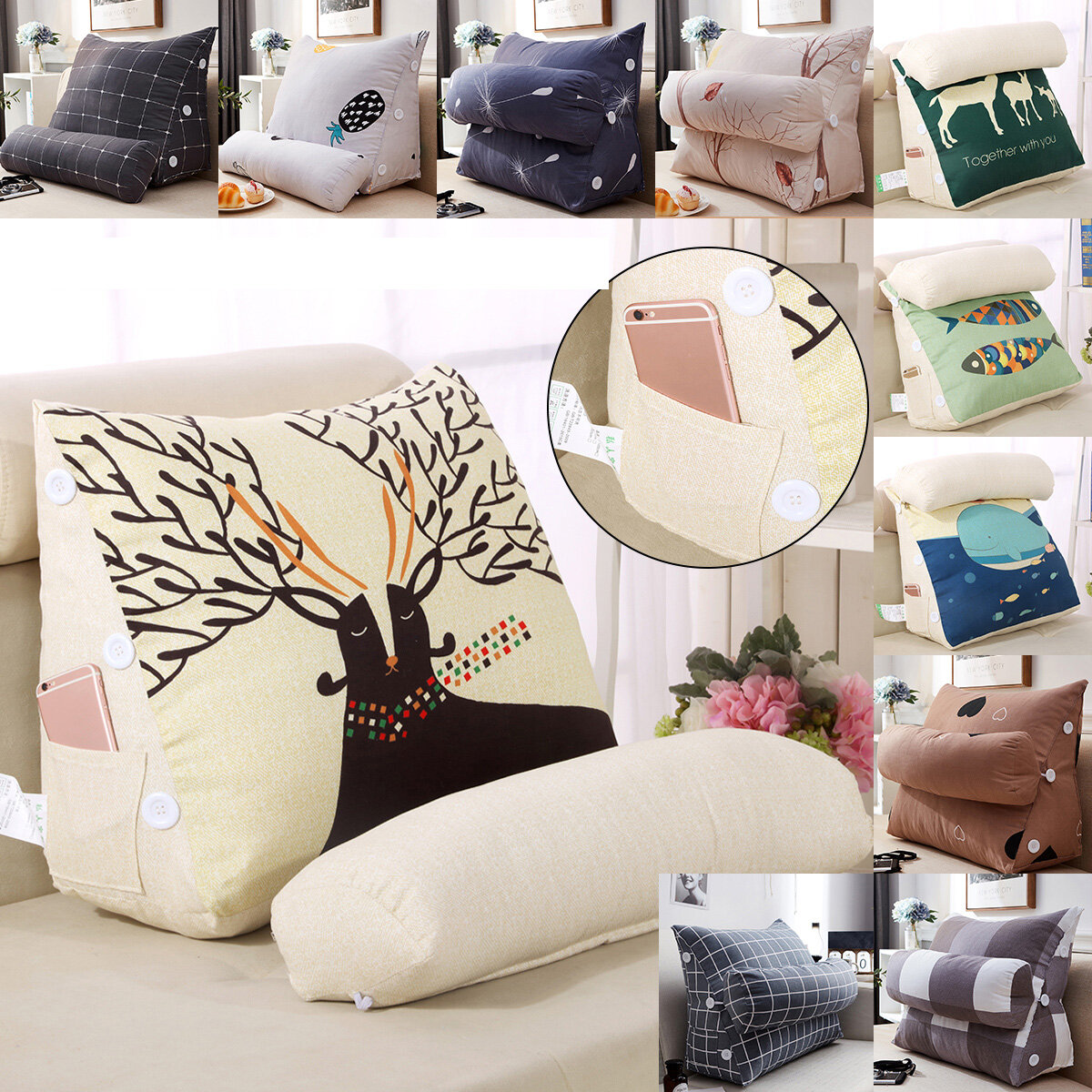 Chair Sofa Bed Headrest Triangle Waist Pad Sofa Cushion with Pillow for Home Office Chair Decoration