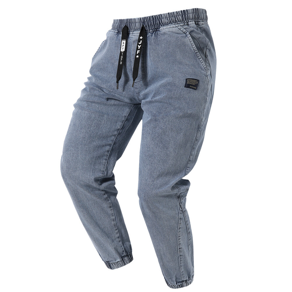 Moda Jeans Masculino Streetwear Denim Jogger Calças Calças casuais com cordão para caminhada Calças
