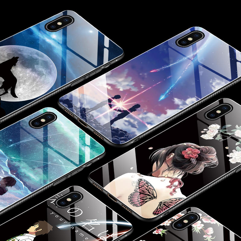 Bakeey Fashion Pattern Tempered Glass Protective Case For iPhone XS