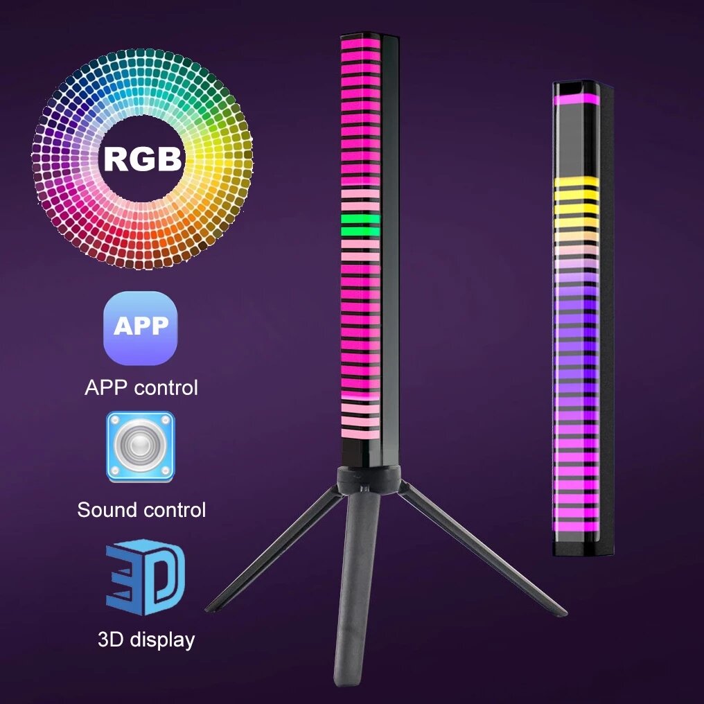Sound Control 3D Display Pickup Rhythm Light RGB Music Ambient LED Night Light Bar APP Control Car Atmosphere Colorful T