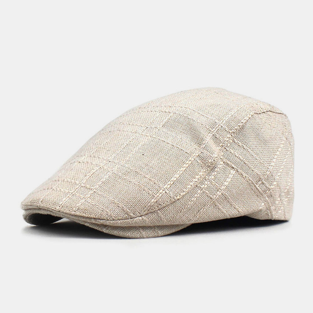 Unisex katoen-linnen geruite patroon buiten zonnescherm ademende baret cap platte hoed vooruit hoed