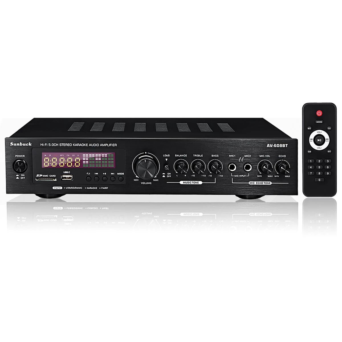 

Sunbuck AV-608BT 2x200W 5.1 Channel bluetooth 5..0 Home Theater Amplifier Stereo Karaoke Audio Amplifier with Remote Con