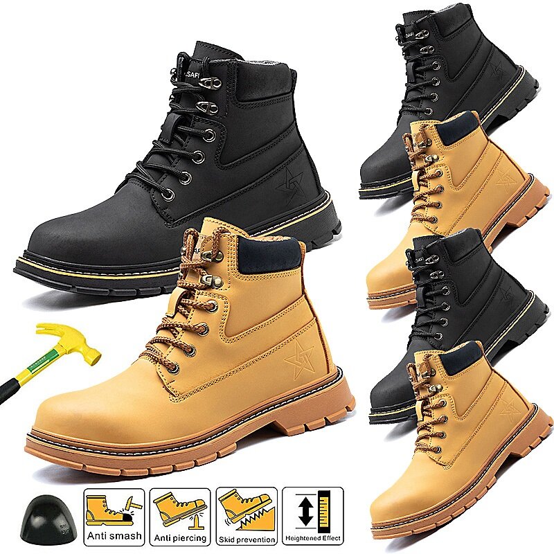 AtreGo Men's Steel Toe Anti Puncture Work Safety Shoes Combat Boots Hiking