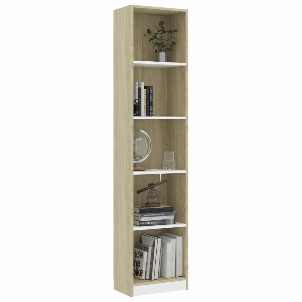 

5-Tier Book Cabinet White and Sonoma Oak 15.7"x9.4"x68.9" Chipboard