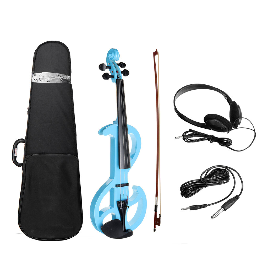 NAOMI Full Size 4/4 Violin Electric Violin Fiddle Maple Body Fingerboard Pegs Chin Rest with Bow Cas