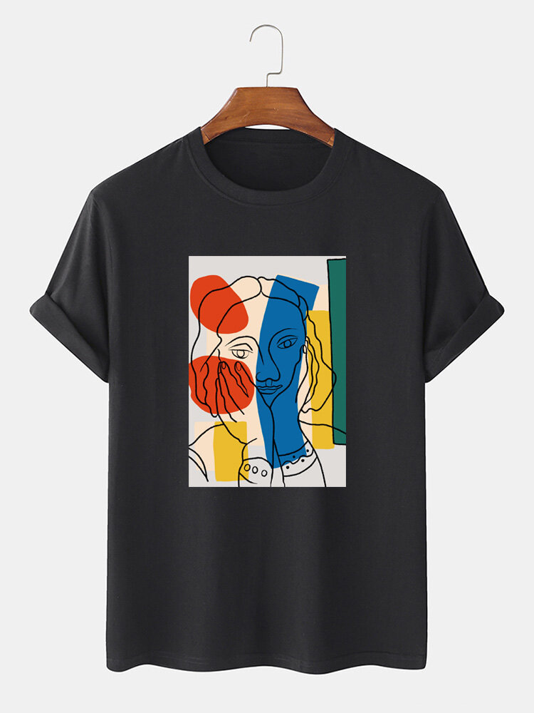100 Cotton Casual Colorful Block Graffiti Girl Print Short Sleeve T Shirts