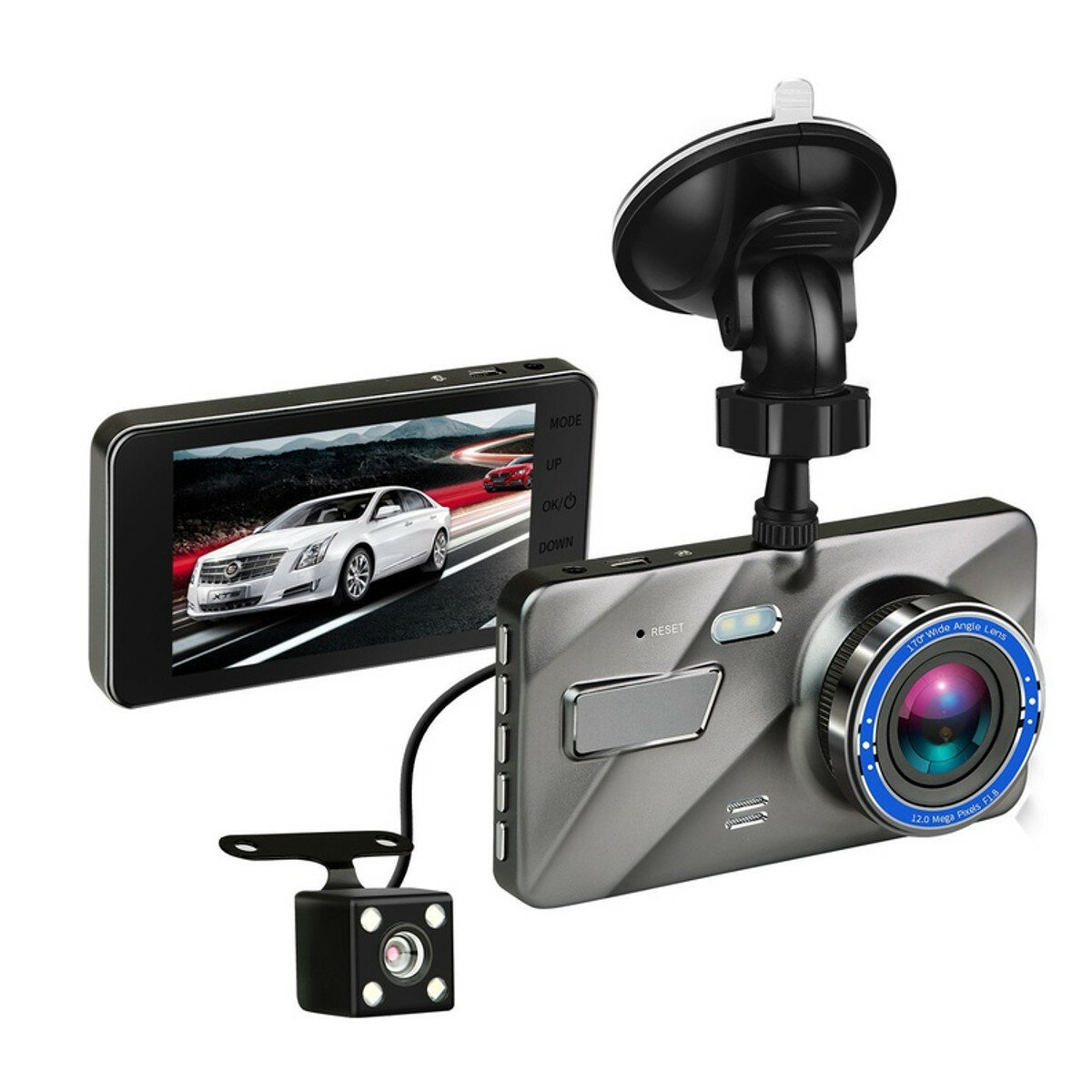 4"1080P Dual Lens Car Dash Cam Front and Rear Camera DVR Recorder Video 170°