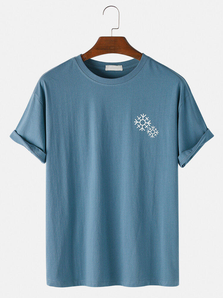 Heren effen kleur sneeuwvlok print O-hals casual korte mouw T-shirt