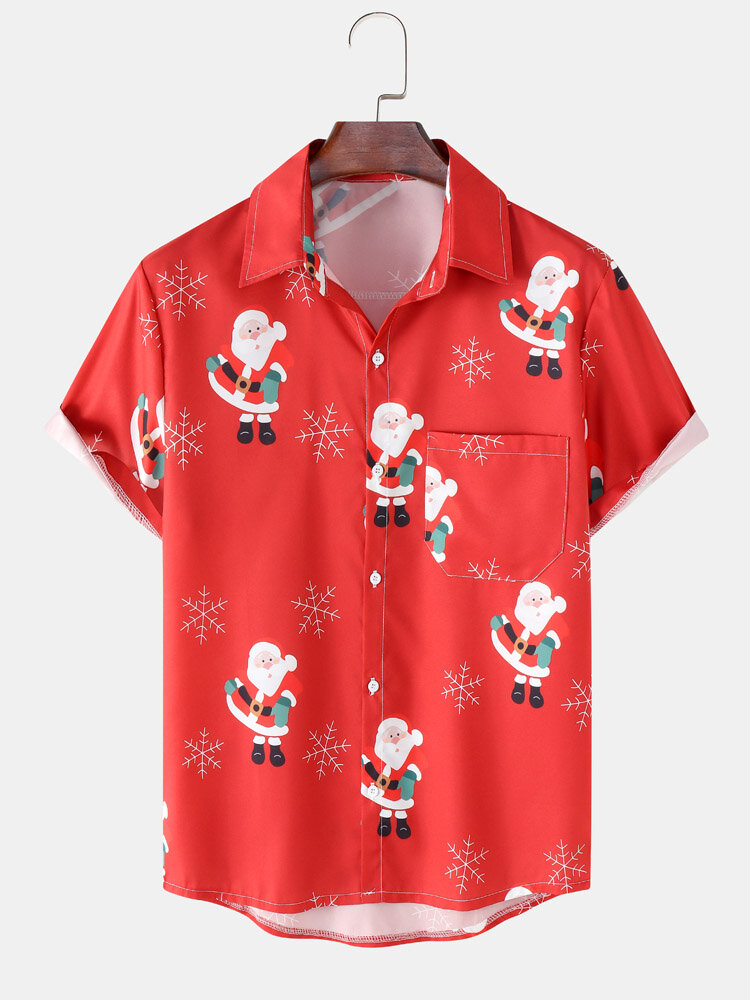 Heren Christmas Santa Snow Digitale bedrukte casual korte shirts