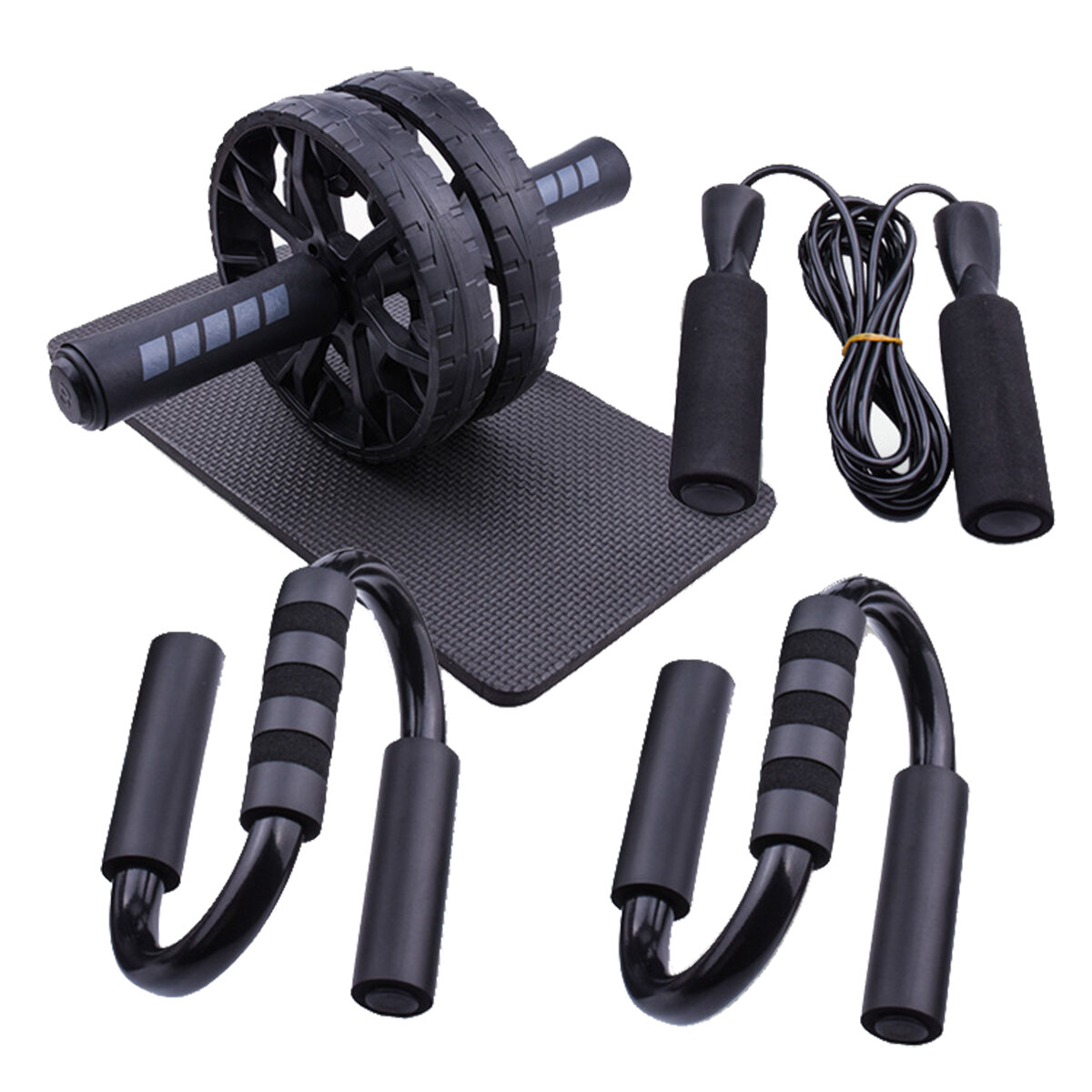 5PCS/SET AB Wheel Roller Kit Abdominal Muscle Fitness Push-UP Bar Jump Rope Equipment Home Exercise