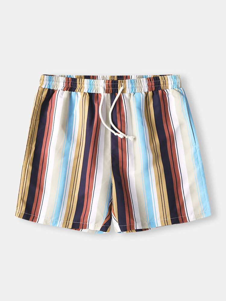 Image of Herren Urlaub Colorful Streifendruck Atmungsaktive Schnelltrocknende Mini Short Beach Shorts