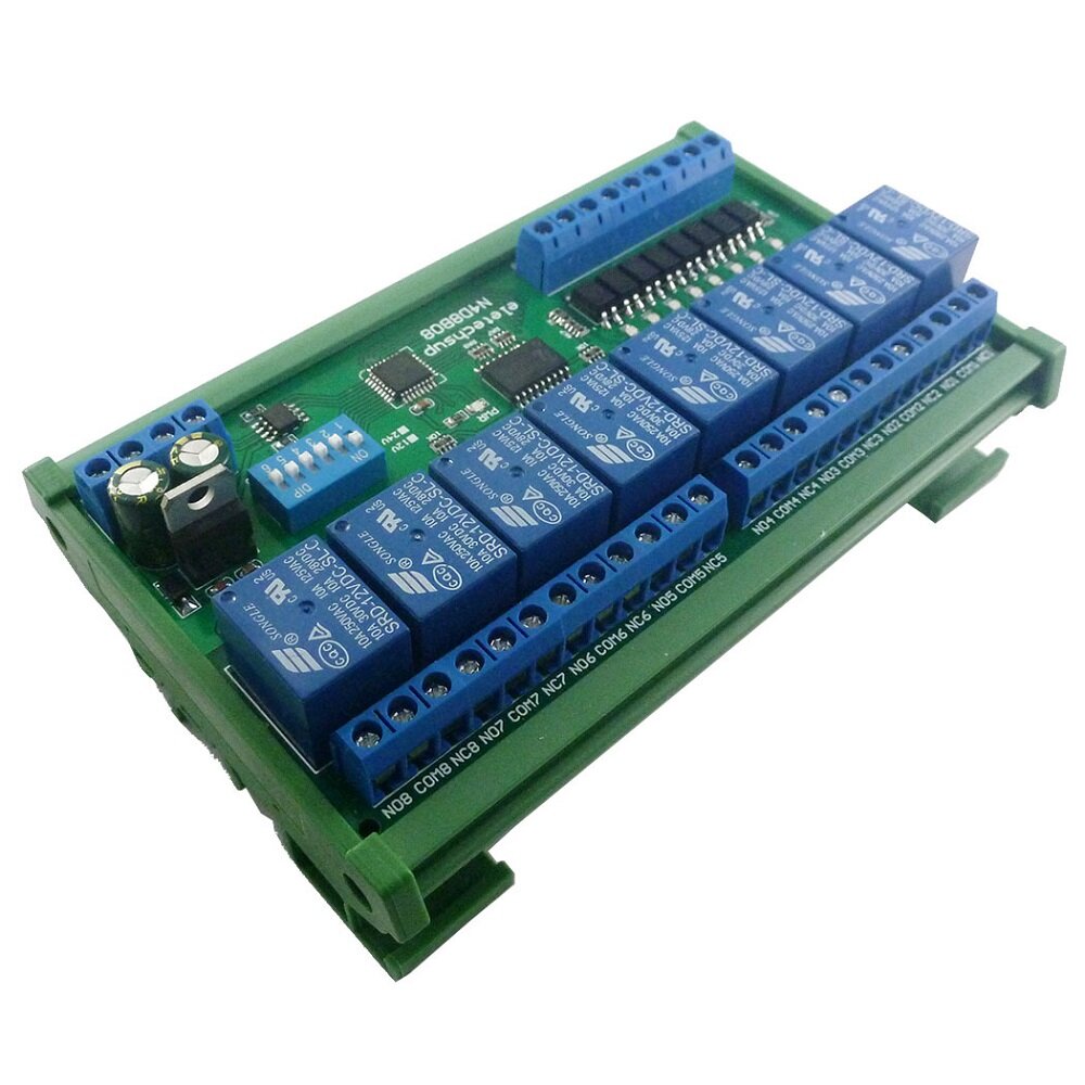 N4D8B08 8 Input 8 Output RS485 Relay Module Modbus Protocol with DIN35 Rail Shell PLC Expansion Board