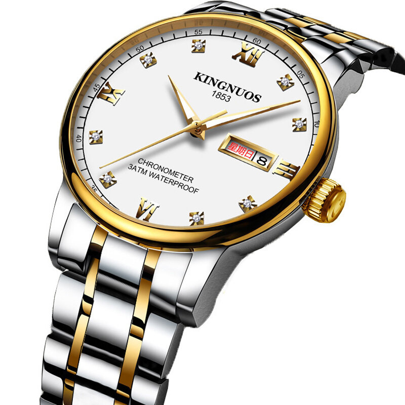 

KINGNUOS K-215 Модные мужские часы с светящейся датой недели Дисплей 3ATM Водонепроницаемы Кварцевые часы