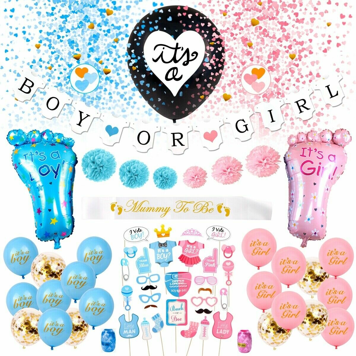 

Gender Reveal Party Supplies Set Foil Latex Confetti Balloons Baby Shower Decor for Party Supplies Decoration