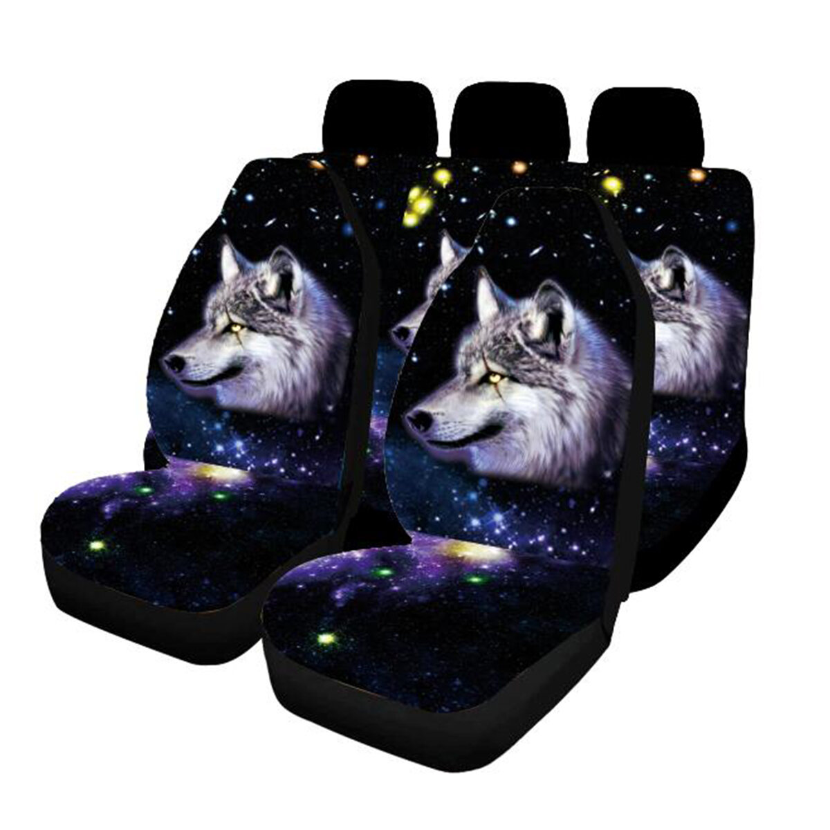 

1/7PCS Universal Car Seat Covers Wolf Funky Design Front & Rear Seat Full Set Protector