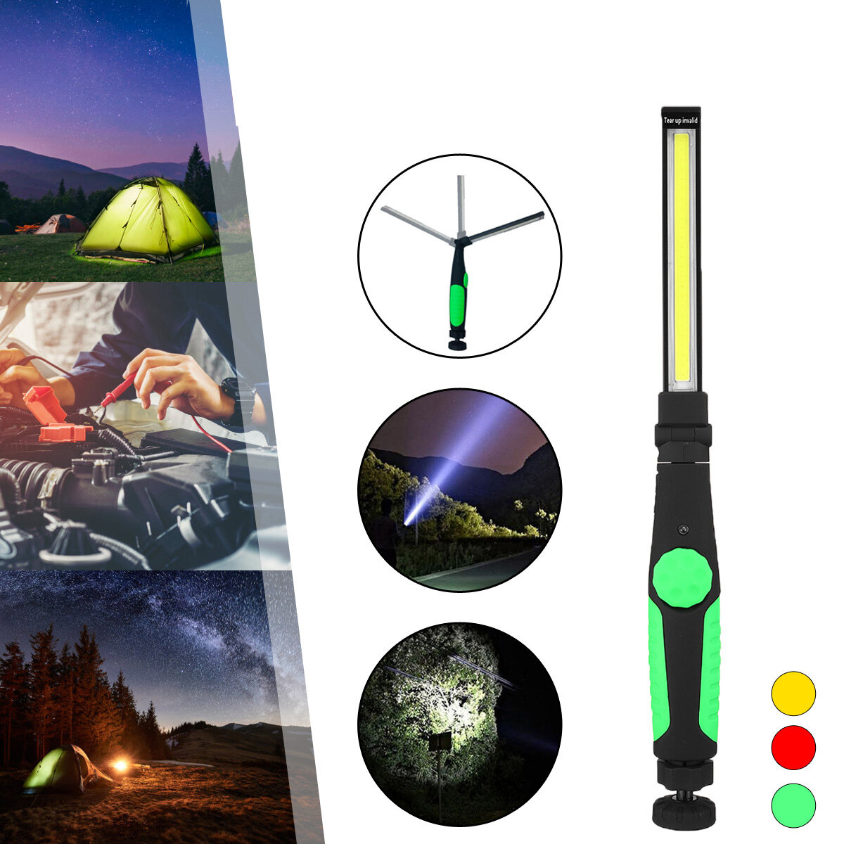 410 Lumens Multifunction COB LED Flashlight Folding Magnetic Attraction USB Rechargeable Working Light