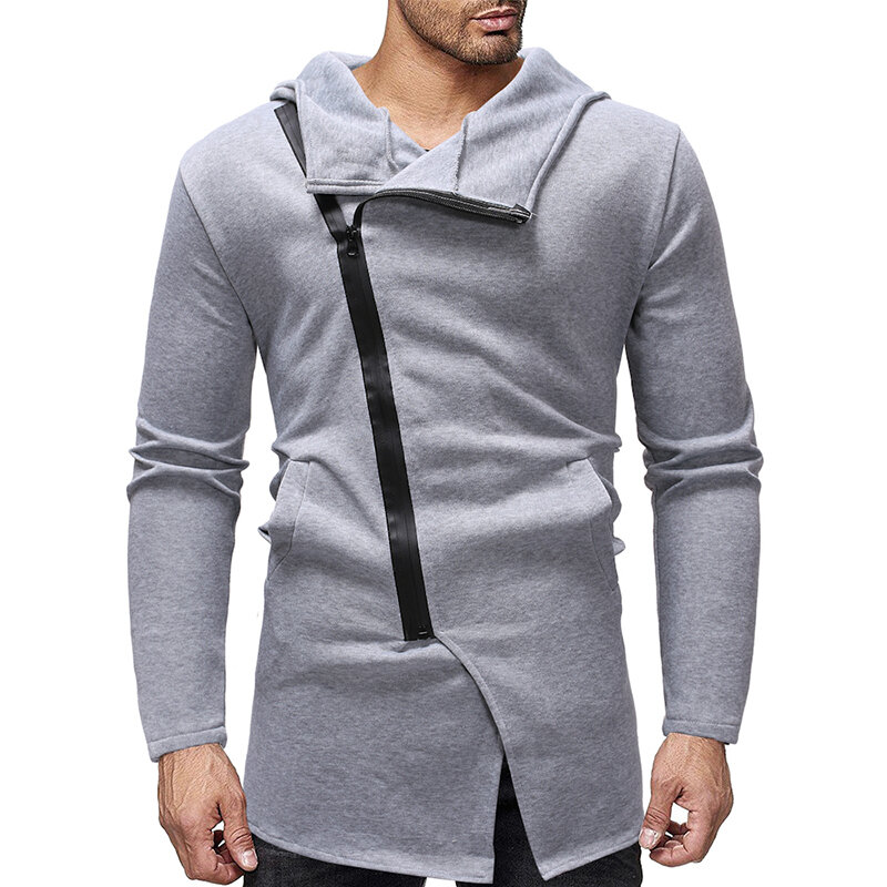 Men's fashion diagonal zipper hooded casual sweatshirt Sale - Banggood.com