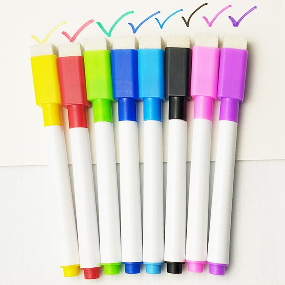 8PCS Colorful Red/Blue/Green/Yellow Ink School Classroom Whiteboard Pen Water-based Erasable Pen Student Children's Drawing Pen with Brush