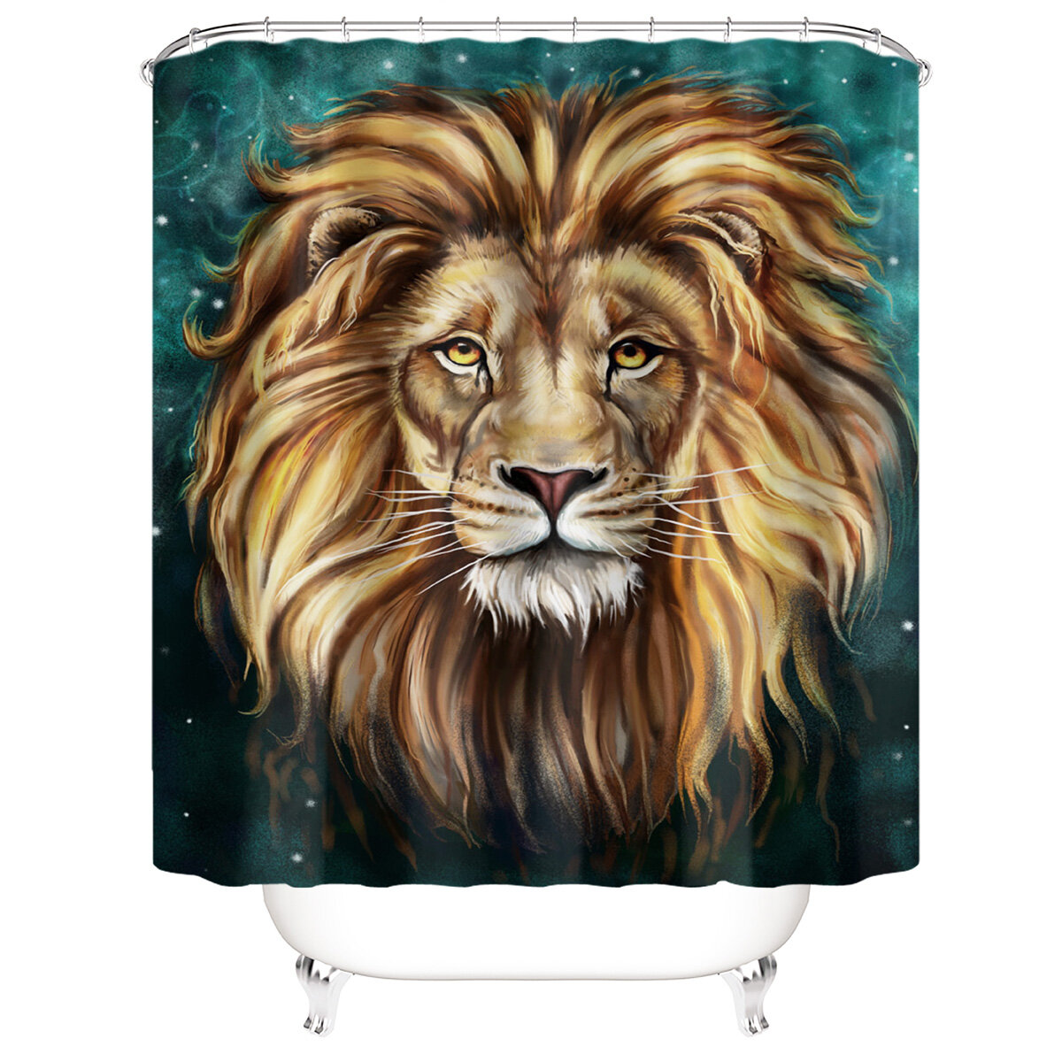 

Waterproof Lion Head Printed Shower Curtain Polyester Bathroom Toilet Seat Cover Rug Bath Mat