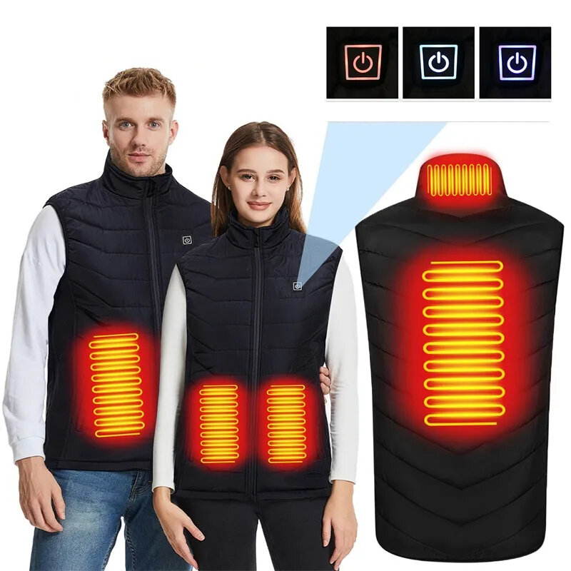 TENGOO HV-04A unisex 4 helyen fűthető mellény 3 fokozatú fűthető dzseki USB elektromos hőmérsékletű ruházat téli meleg mellény kültéri hőmérsékletű kabát