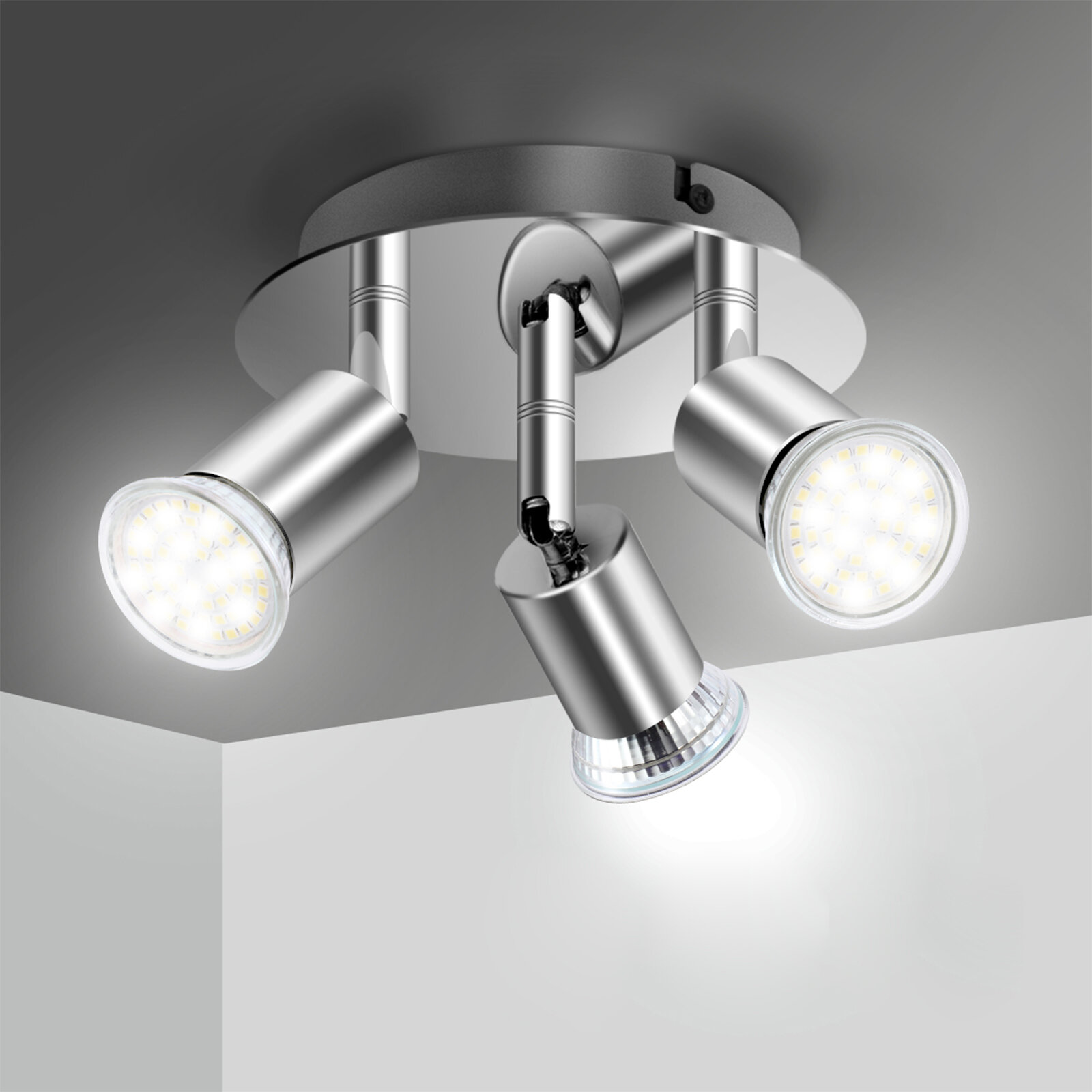 Elfeland 100-220V 3 Way GU10 LED Draaibare Plafondlamp Lamp Spotlight Fitting Home Verlichting