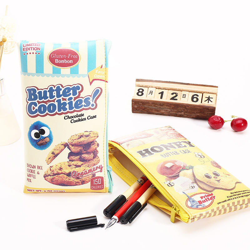 Nieuwigheid Cute Biscuit Boter Cookies Chips PU-pen Tas Etui Cosmetische make-up tas