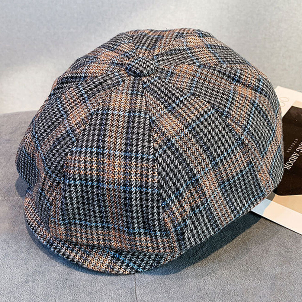 

Men Woolen Plaids Warm Thick Ear Protection Plus Head Circumference Octagonal Hat Newsboy Hat Beret Hat